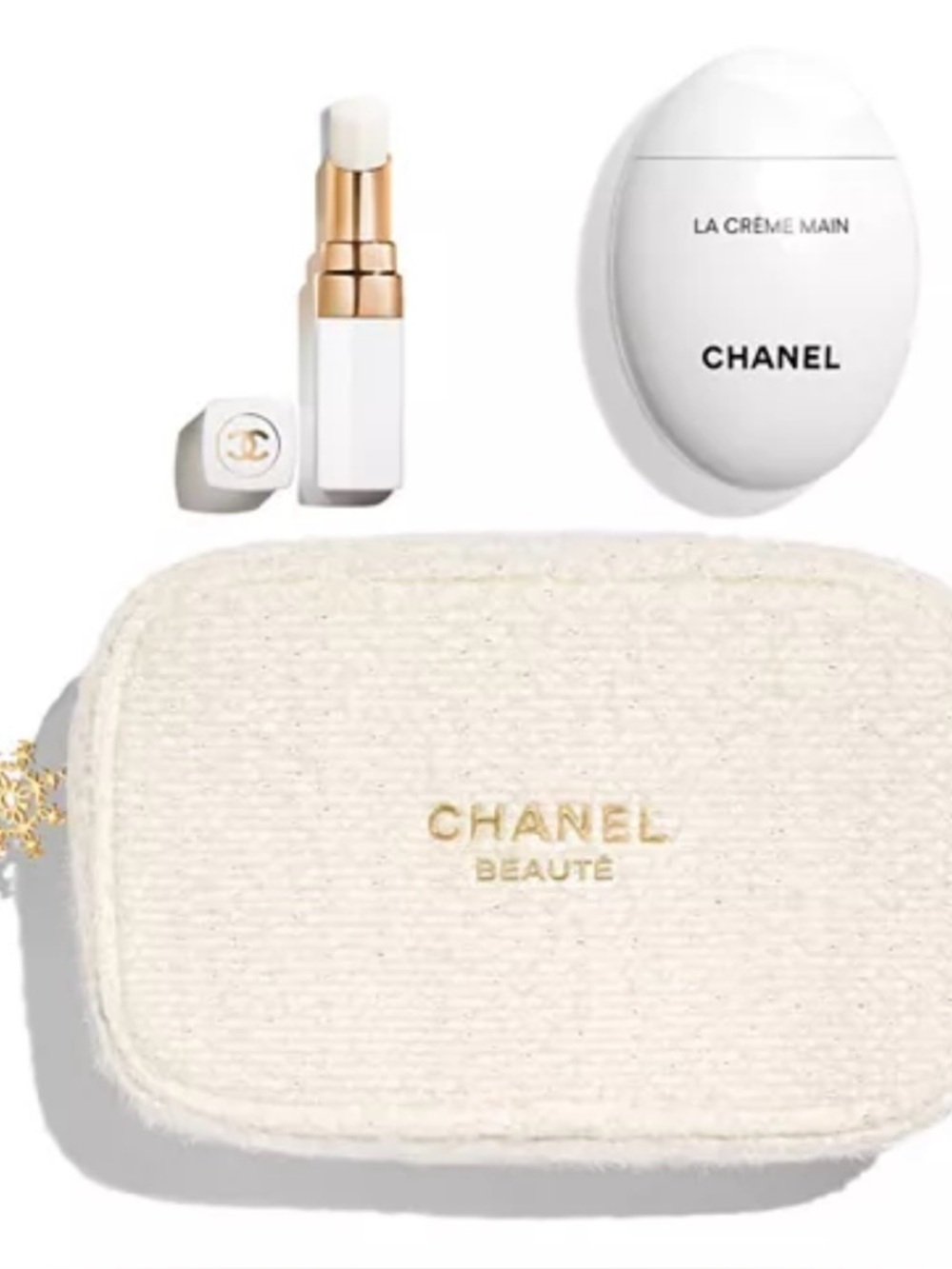 CHANEL White and Gold Lip Balm & Hand Cream Set with Tweed Pouch - Picture 8 of 8